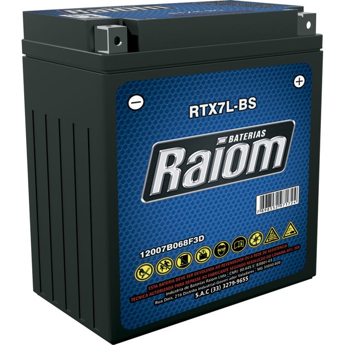 Bateria de Moto 7 Amperes Rtx7L-Bs Ht Raiom