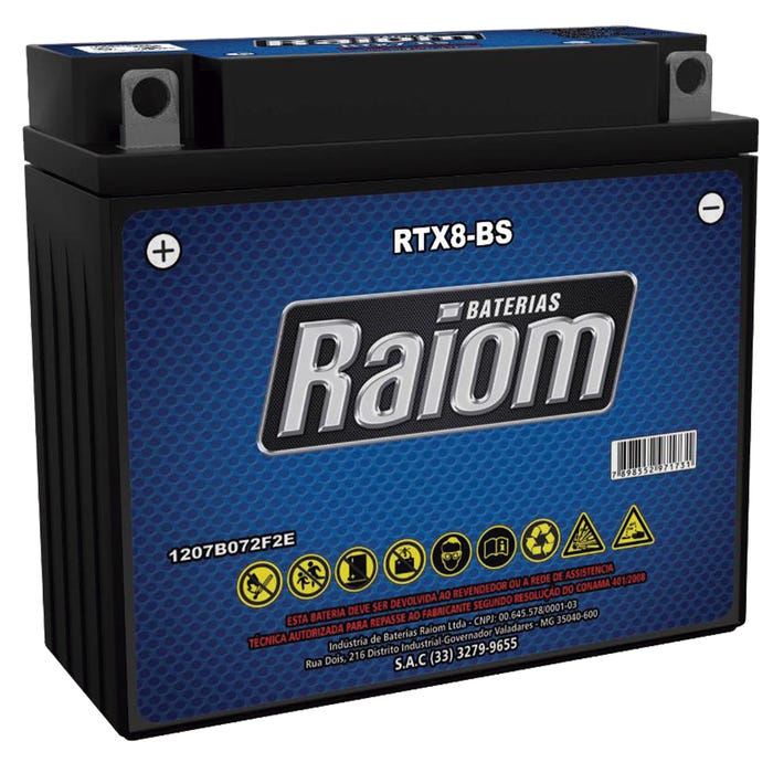 Bateria de Moto 7 Amperes Rtx8-Bs Raiom