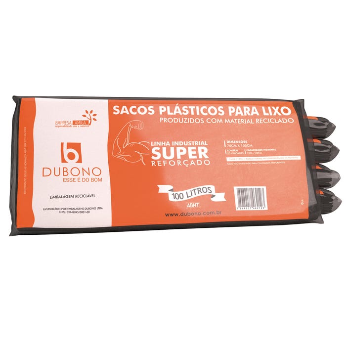 Saco P/Lixo Super Reforçado 100L 75X105cm C/50 Dubono