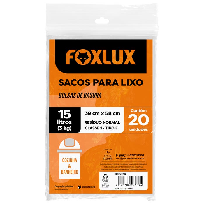 Saco Lixo 15L 39x58cm C/20 Branco Foxlux #V