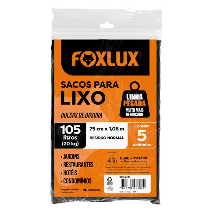 Saco Lixo 105l 75x106cm C/05 Foxlux #V