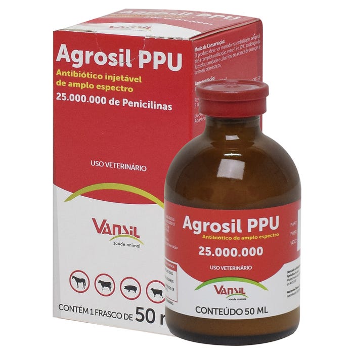 Agrosil Ppu Vansil Injetável 50ml  Antibiótico de Amplo Espectro